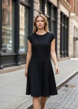 GAP Black Cap-Sleeve A-Line Dress - Classic Polka Dot SIZE 4